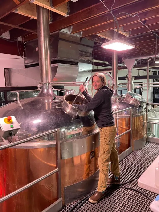 Judy Neff brewing at the Checkerspot brewhouse